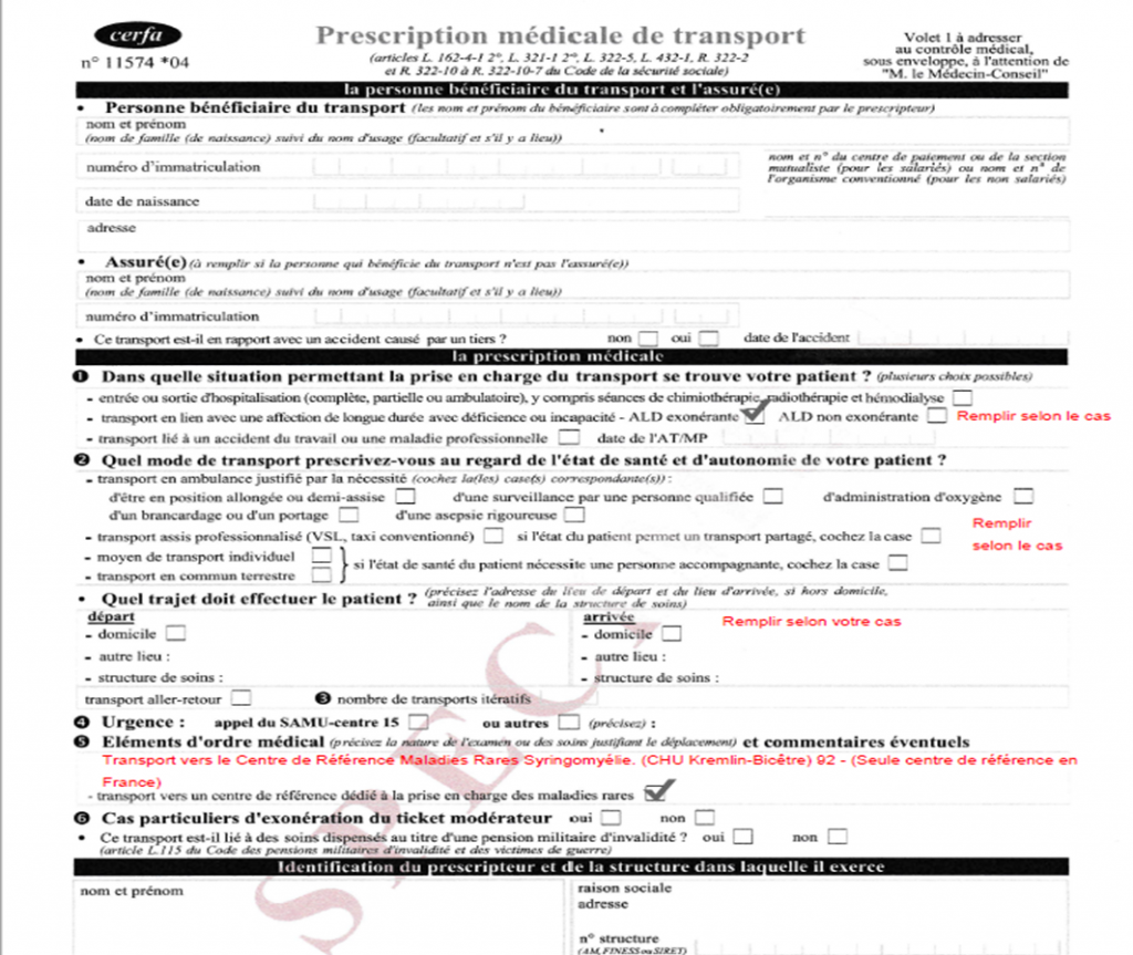 Entente préalable de transport, APAISER, Association Pour Aider, Informer, Soutenir Études et Recherches pour la Syringomyélie & le Chiari